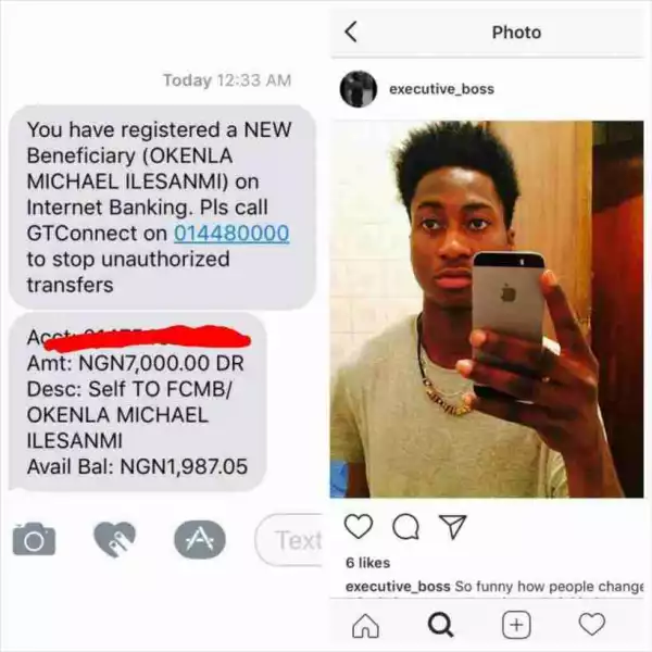 Twitter User Calls Out Man Who Allegedly Stole His Phone And Accessed His Bank Account (Photos)